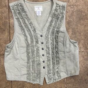 Susan Bristol green vintage ruffle vest with button-up front